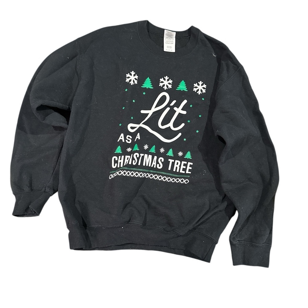 Black "Lit as a Christmas Tree" Graphic Crewneck Sweatshirt - medium women’s top